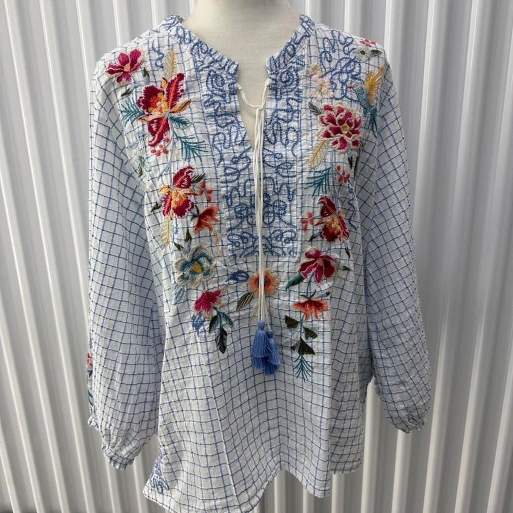 Gorgeous Johnny Was Floral Embroidered Boho Blouse - Hummingbirds - Size‎ XL